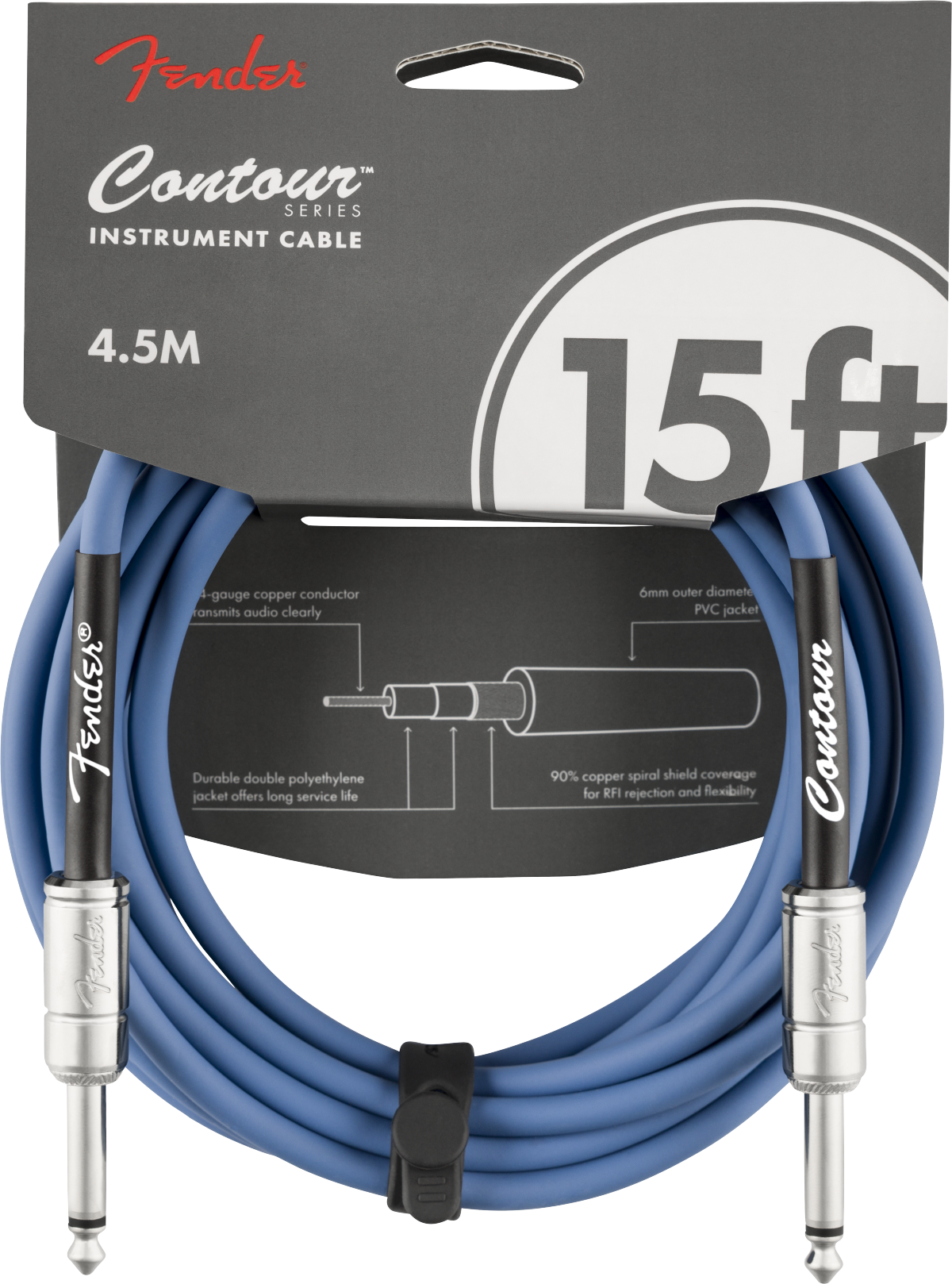 Câble jack Contour Series, 5,5 m, coloris Placid Blue. Fender - Câbles JACK/JACK - Sonowest