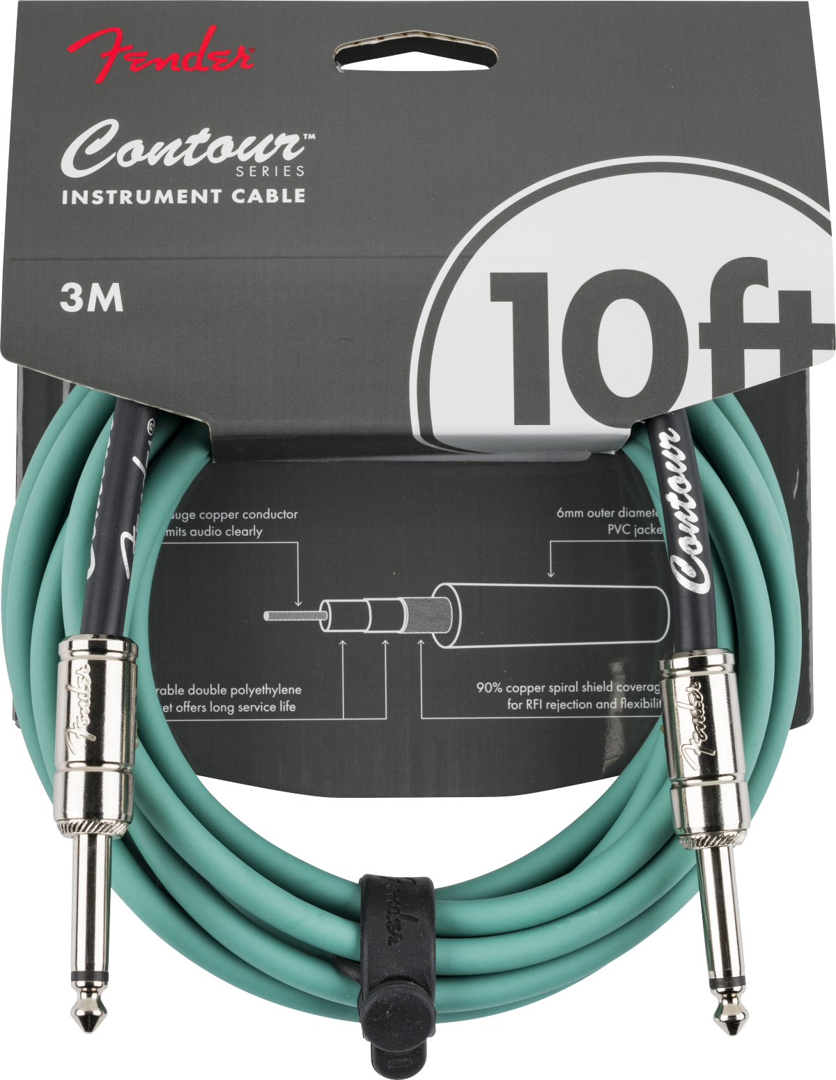 Câble jack Contour Series, 3 m, coloris Sherwood Green. Fender - Câbles JACK/JACK - Sonowest