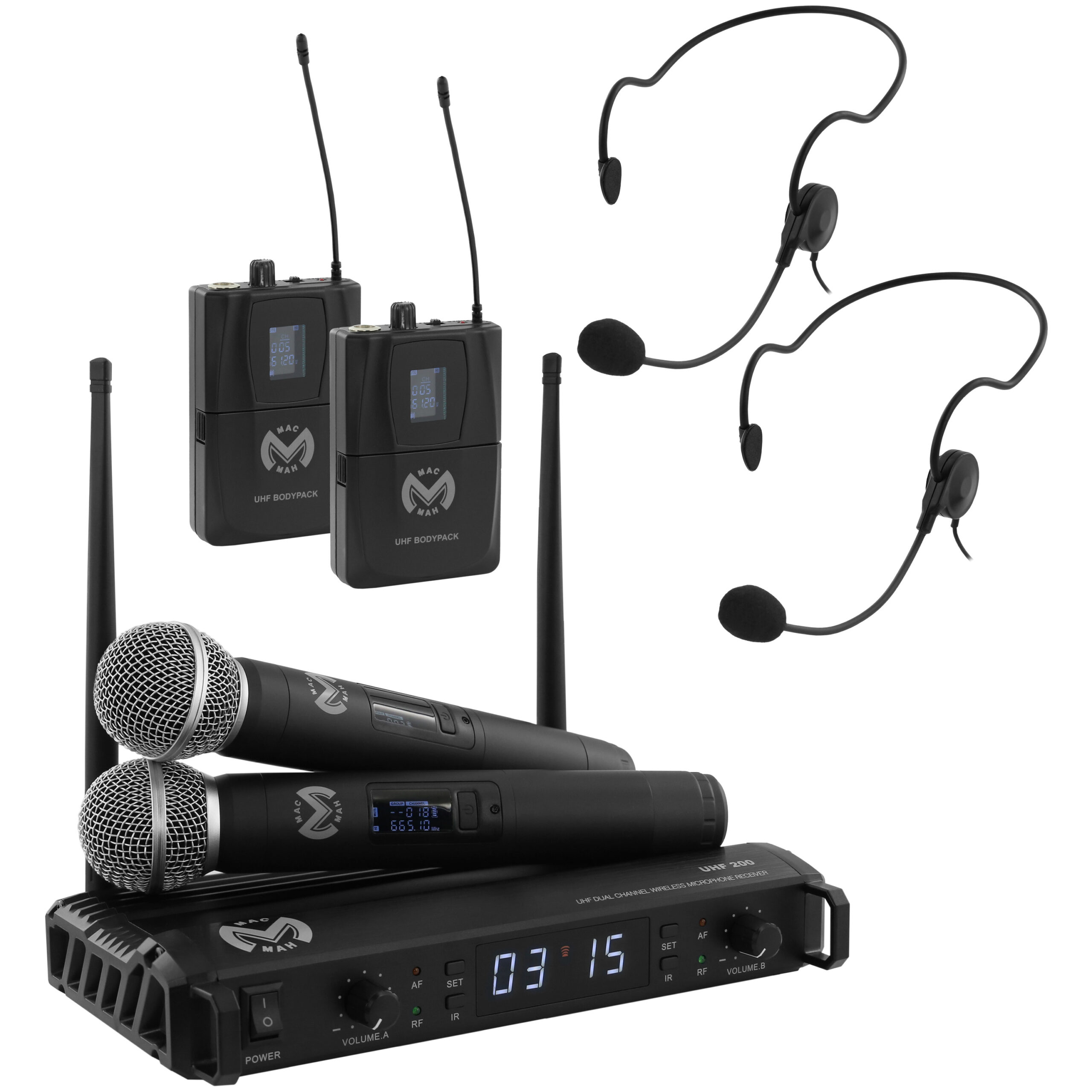 Pack UHF 200 M + Micro serre-tête (la paire) Mac Mah - Micros HF main - Sonowest